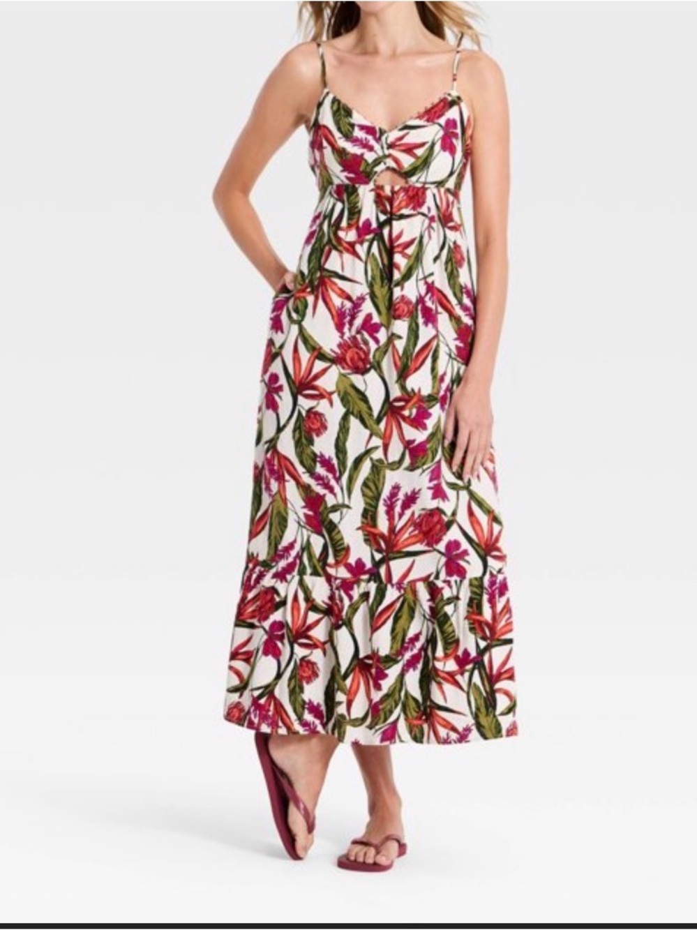 Women's Beaded Strap Printed
Maxi Dress - A New Day™ Pink S Print